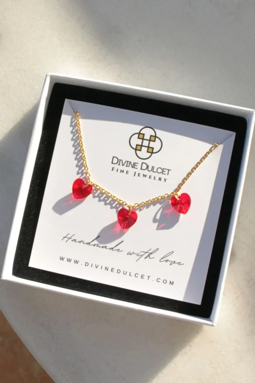 Love Trilogy | 3 Red Hearts 24K Gold Plated Necklace Elegant & Versatile Jewelry