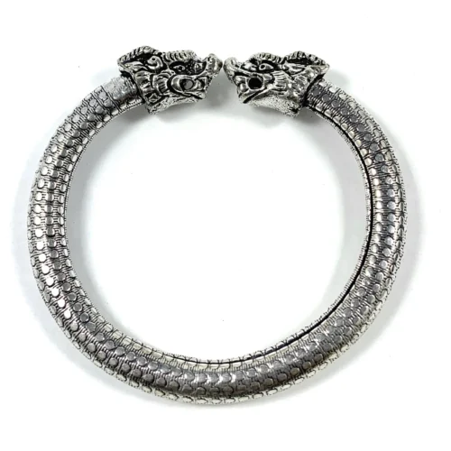 Antique Norse Bracelet With Lion Heads & Dotted Pattern