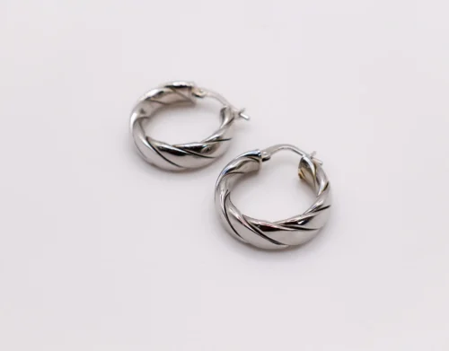 Italian Twirl Silver Hoop Earrings - Image 2