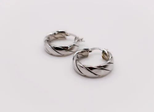 Italian Twirl Silver Hoop Earrings - Image 3