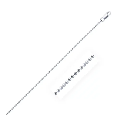 Elegant Rhodium Plated 1.5mm Sterling Silver Bead Style Chain with Lobster Clasp - 925 Sterling Silver, Multiple Lengths Available