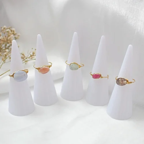 24K Natural Crystals Hand-Wired Solitaire Ring - Adjustable, Customizable & Healing Stones