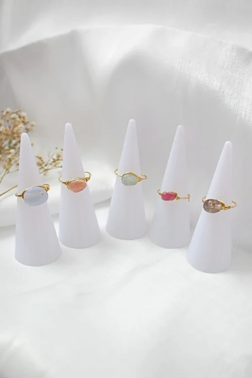 24K Natural Crystals Hand-Wired Solitaire Ring - Adjustable, Customizable & Healing Stones