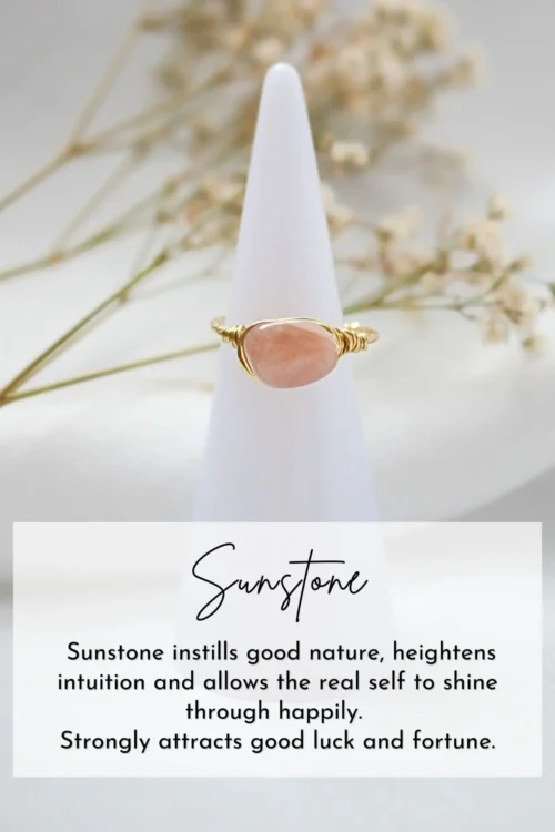 24K Natural Crystals Hand-Wired Solitaire Ring - Adjustable, Customizable & Healing Stones - Image 3