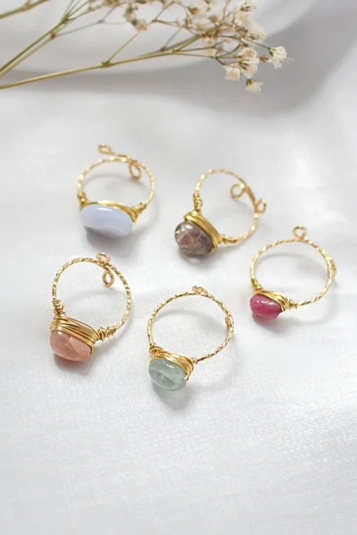 24K Natural Crystals Hand-Wired Solitaire Ring - Adjustable, Customizable & Healing Stones - Image 2