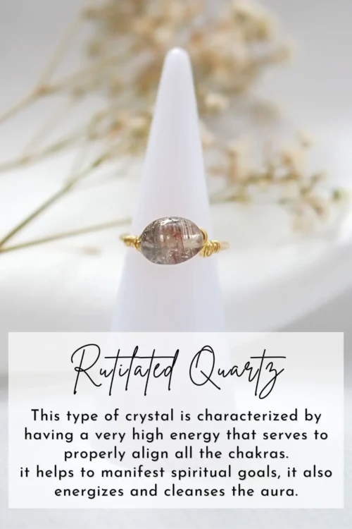 24K Natural Crystals Hand-Wired Solitaire Ring - Adjustable, Customizable & Healing Stones - Image 6
