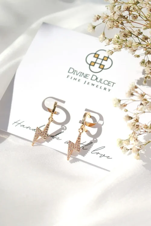 "Stormy" | 24K CZ Lighting Bolt Earrings - Image 2