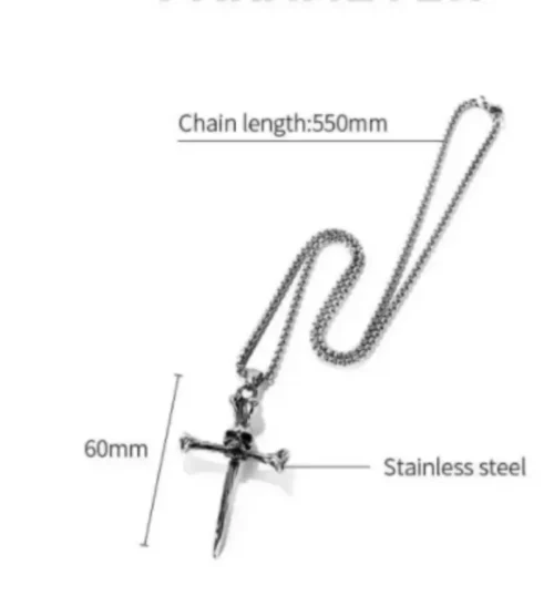 Stainless Steel Men's Skull Cross Necklace - Image 2