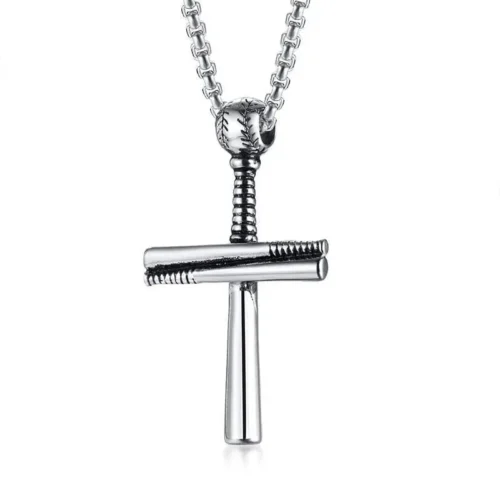 Stainless Steel Baseball Cross Christian Faith Necklace - Elegant & Durable Gift for Him
