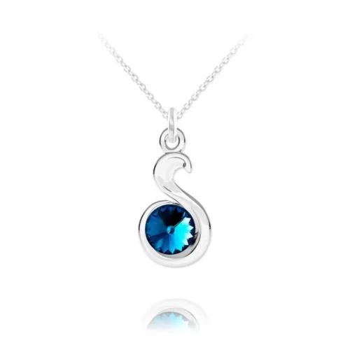 Sterling Silver Snake Necklace - Bermuda Blue Swarovski Crystal