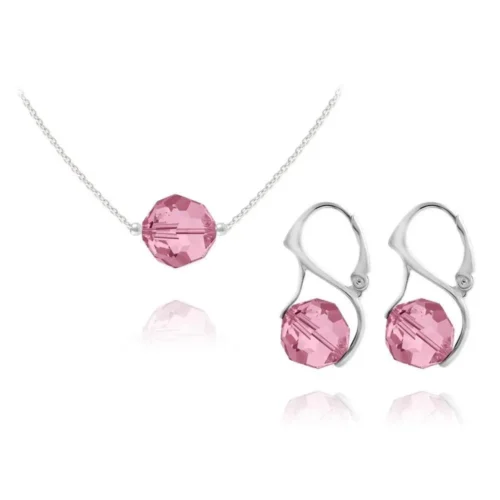 Elegant Silver Light Rose Pendant Necklace Jewellery Set - Swarovski Crystals