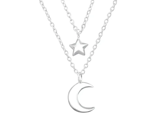Sterling Silver Moon Star Layered Necklace - Elegant Jewelry for Any Outfit