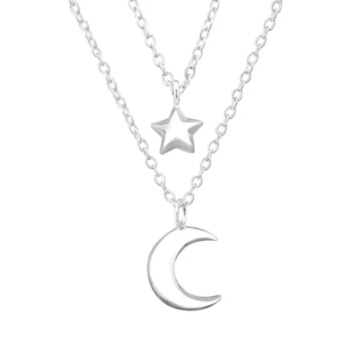 Sterling Silver Moon Star Layered Necklace - Elegant Jewelry for Any Outfit