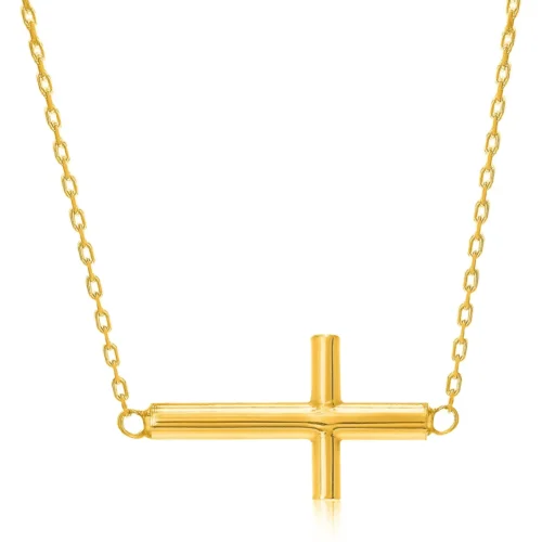 14k Yellow Gold Necklace with Polished Cross Design - Elegant & Timeless - Image 3