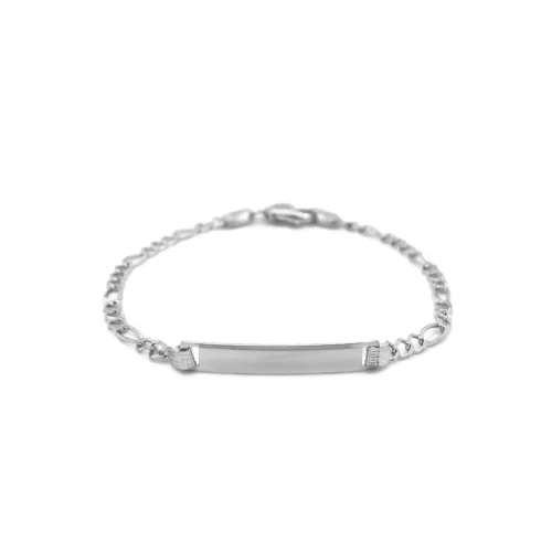 14k White Gold Figaro Chain Fancy Children's ID Bracelet - Elegant Child's Jewelry Gift - Image 2