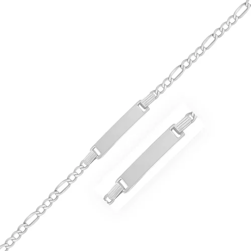 14k White Gold Figaro Chain Fancy Children's ID Bracelet - Elegant Child's Jewelry Gift - Image 6