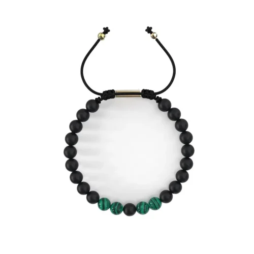 Onyx / Malachite Bracelet - Matte Black Onyx Beads with Genuine Malachite Green Gem Stones
