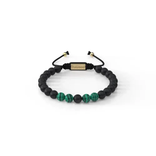 Onyx / Malachite Bracelet - Matte Black Onyx Beads with Genuine Malachite Green Gem Stones - Image 2