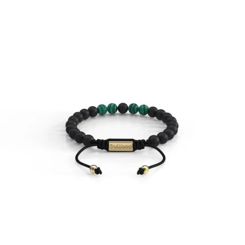 Onyx / Malachite Bracelet - Matte Black Onyx Beads with Genuine Malachite Green Gem Stones - Image 4