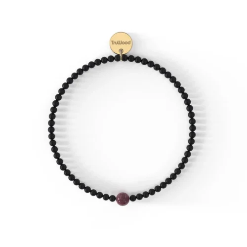 Onyx / Violet Bracelet - Matte Black Onyx Beads with Purpleheart Wood