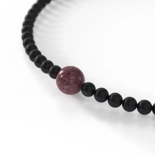 Onyx / Violet Bracelet - Matte Black Onyx Beads with Purpleheart Wood - Image 2