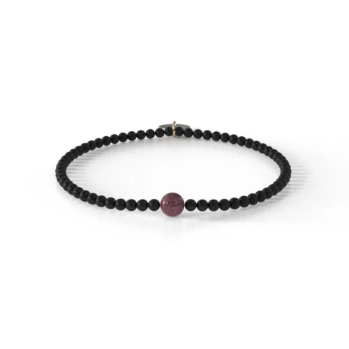 Onyx / Violet Bracelet - Matte Black Onyx Beads with Purpleheart Wood - Image 3