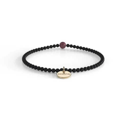 Onyx / Violet Bracelet - Matte Black Onyx Beads with Purpleheart Wood - Image 4