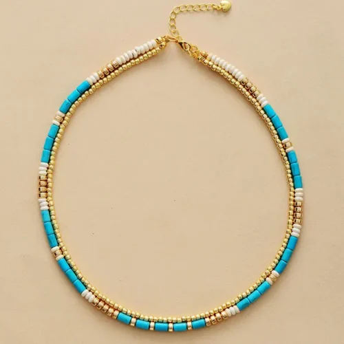 Turquoise & Gold Seed Beads Necklace - Image 2