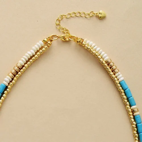 Turquoise & Gold Seed Beads Necklace - Image 4