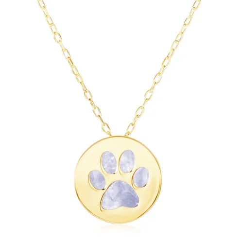 14k Yellow Gold Necklace with Dog Paw Print Symbol in Mother of Pearl - Image 6