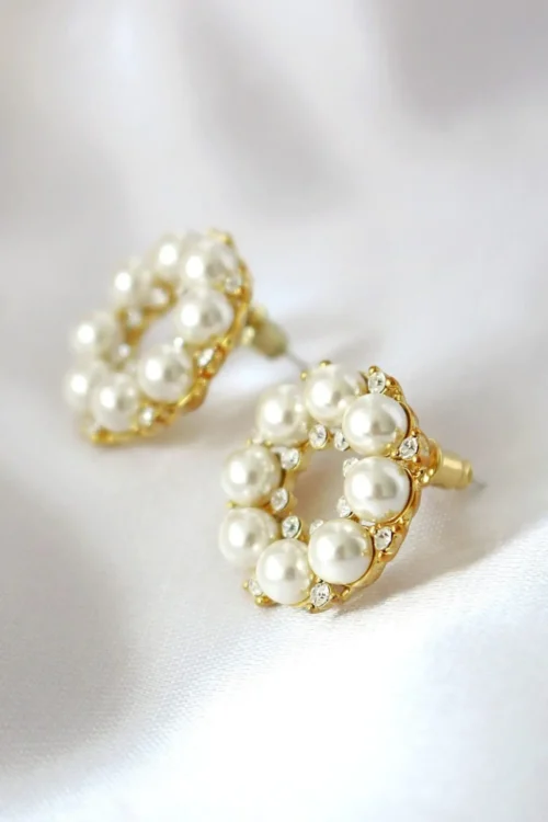 Elegant Baroque Pearls | 18K Gold Plated Stud Earrings with Cubic Zirconia Inlays - Image 4