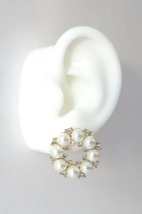 Elegant Baroque Pearls | 18K Gold Plated Stud Earrings with Cubic Zirconia Inlays - Image 2