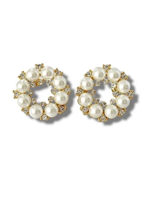 Elegant Baroque Pearls | 18K Gold Plated Stud Earrings with Cubic Zirconia Inlays