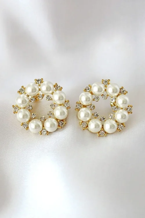 Elegant Baroque Pearls | 18K Gold Plated Stud Earrings with Cubic Zirconia Inlays - Image 3