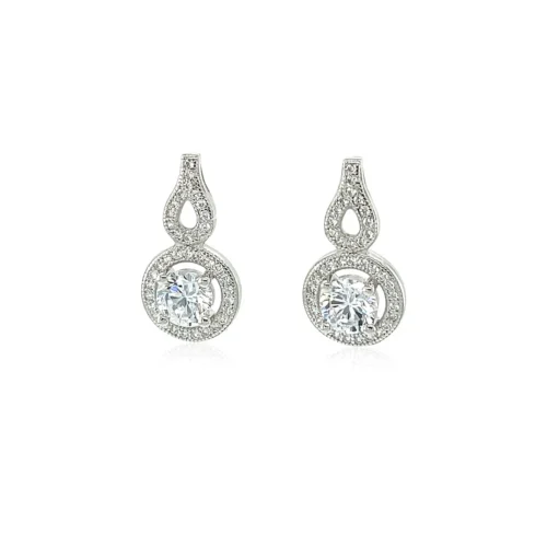Earrings with Circle and Teardrop Motif with Cubic Zirconia in Sterling Silver - Image 2