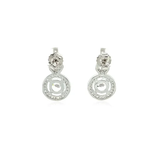 Earrings with Circle and Teardrop Motif with Cubic Zirconia in Sterling Silver - Image 3