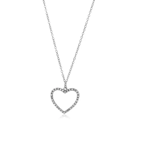 Sterling Silver Heart Necklace with Cubic Zirconias - Image 2
