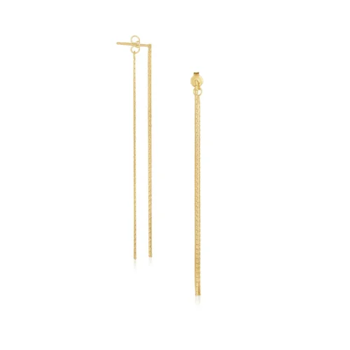 14k Yellow Gold Double Chain Style Drop Earrings - Elegant and Stylish