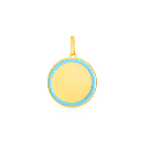 Elegant 14k Yellow Gold and Blue Enamel Circle Pendant for a Timeless Look