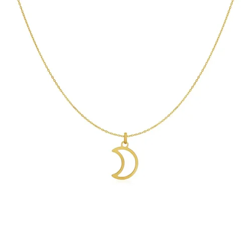 Elegant 14k Yellow Gold Moon Necklace - 18-inch Cable Chain with Spring Ring Clasp