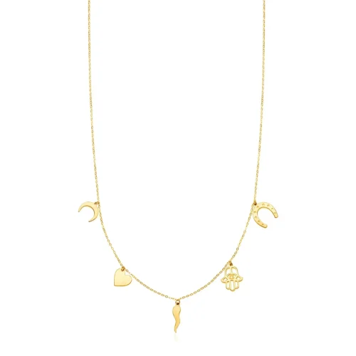 Elegant 14K Yellow Gold Necklace with Polished Charms - 18 Inch Link Chain