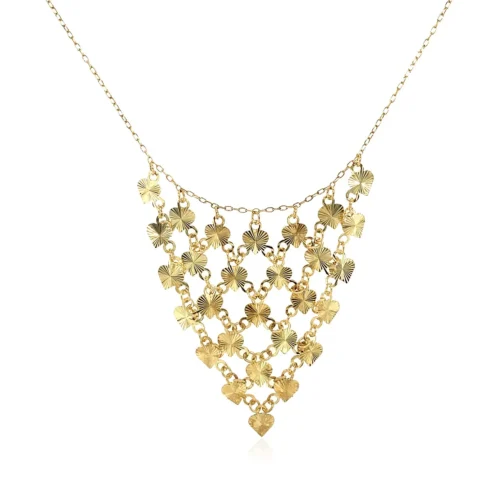 14k Yellow Gold Bib Style Textured Hearts Necklace - Image 2