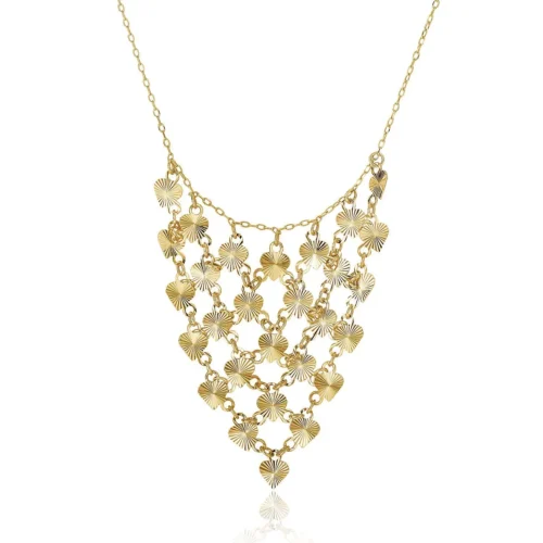 14k Yellow Gold Bib Style Textured Hearts Necklace - Image 5