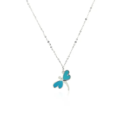 Elegant 14k White Gold Dragonfly Necklace with White Mother of Pearl - 18 Inch Necklace