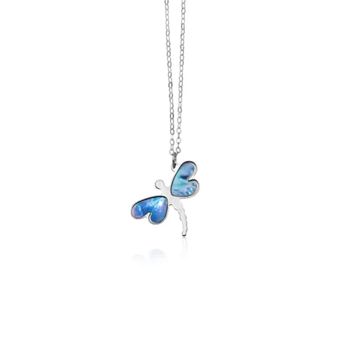 Elegant 14k White Gold Dragonfly Necklace with White Mother of Pearl - 18 Inch Necklace - Image 4