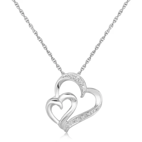 Sterling Silver Diamond Accented Dual Fancy Heart Pendant (.02 cttw) - Image 2