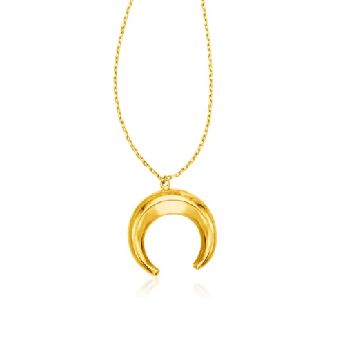 Elegant 14k Yellow Gold 17-inch Necklace with Domed Moon Motif Pendant | Perfect Gift for Her
