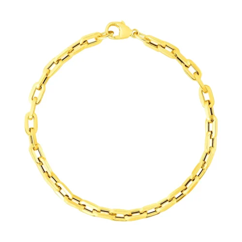 14k Yellow Gold Paperclip Chain Bracelet with Three Diamond Links - 7.5 Inch