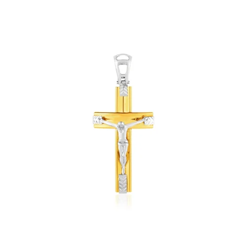 14k Two Tone Gold Crucifix Pendant - Elegant & Timeless Cross Jewelry