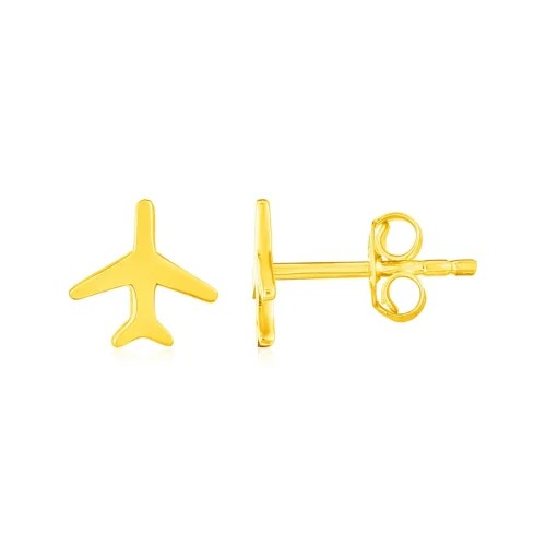 14K Yellow Gold Airplane Earrings - Charming Travel-inspired Design